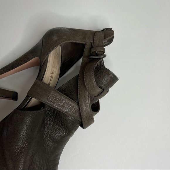 Prada Brown Suede Leather Cutout Peep-toe Stiletto Heels Platform Sz 37 Italy - Picture 12 of 14